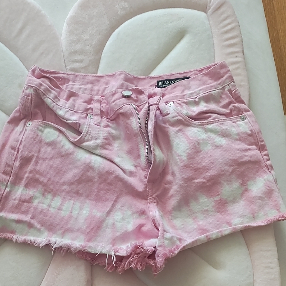 Blank NYC Pink Jean Shorts with Frayed Hem
